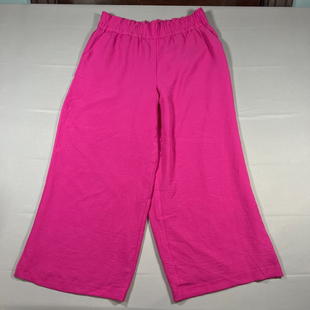 Nine West Wide Leg Pants Women XL Hot Pink Elastic Waistband Front Slant Pockets